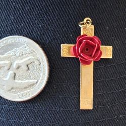 Vintage Cross With Rose Pendant 