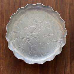 Forged Metal Serving Bowl Platter Dish With Flower Floral Design
