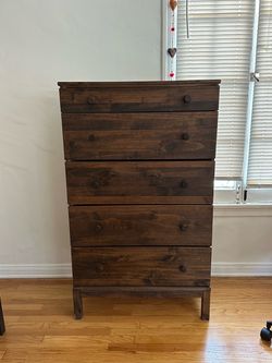 Dark Wood 5-Drawer Tall Dresser
