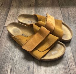 Birkenstock Unisex Kyoto Slide Sandal Nubuck Leather Suede Mink Brown Size 42