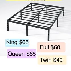 METAL PLATFORM BED FRAMES HEAVY DUTY VARIOUS SIZES & HEIGHTS - See pricing on pictures  (No box spring needed ) MATTRESS NOT INCLUDED   