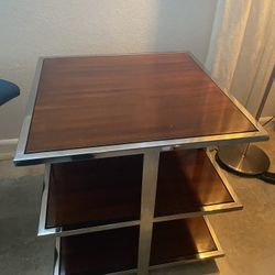 bernhardt design Mid-Century Modern 3-Tier Architectural Chrome & Wood Cube Side Table (Eames / Knoll Style - 24x24x24)