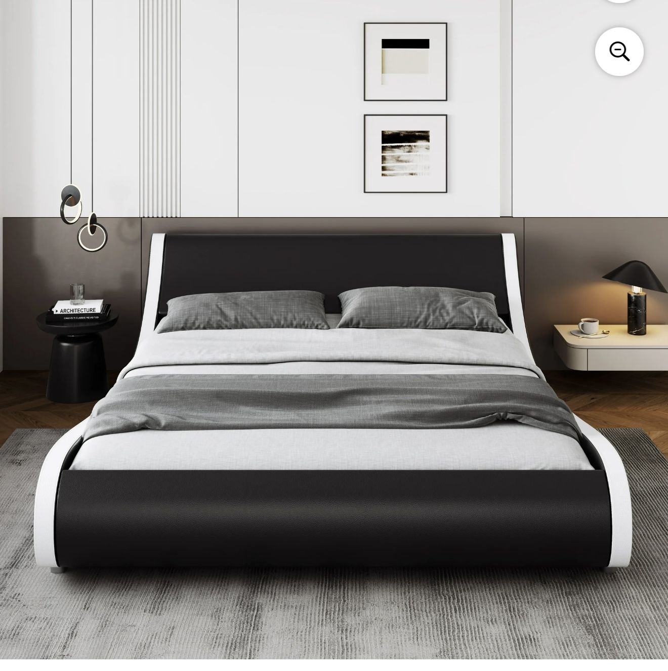 Black And White Faux Leather Queen Size Bed Frame