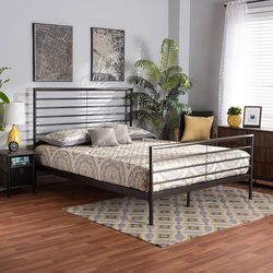 New Minimalist Queen Size Industrial Chic Modern Black Platform Bed