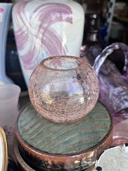 Pink Crackle Glass Votive / Tealight Holder