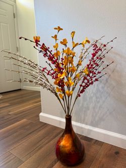 Decorative Vase with Faux Floral Stems