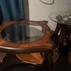 Mesas De Madera Con Vidrio  De Centro Y Esquinero 