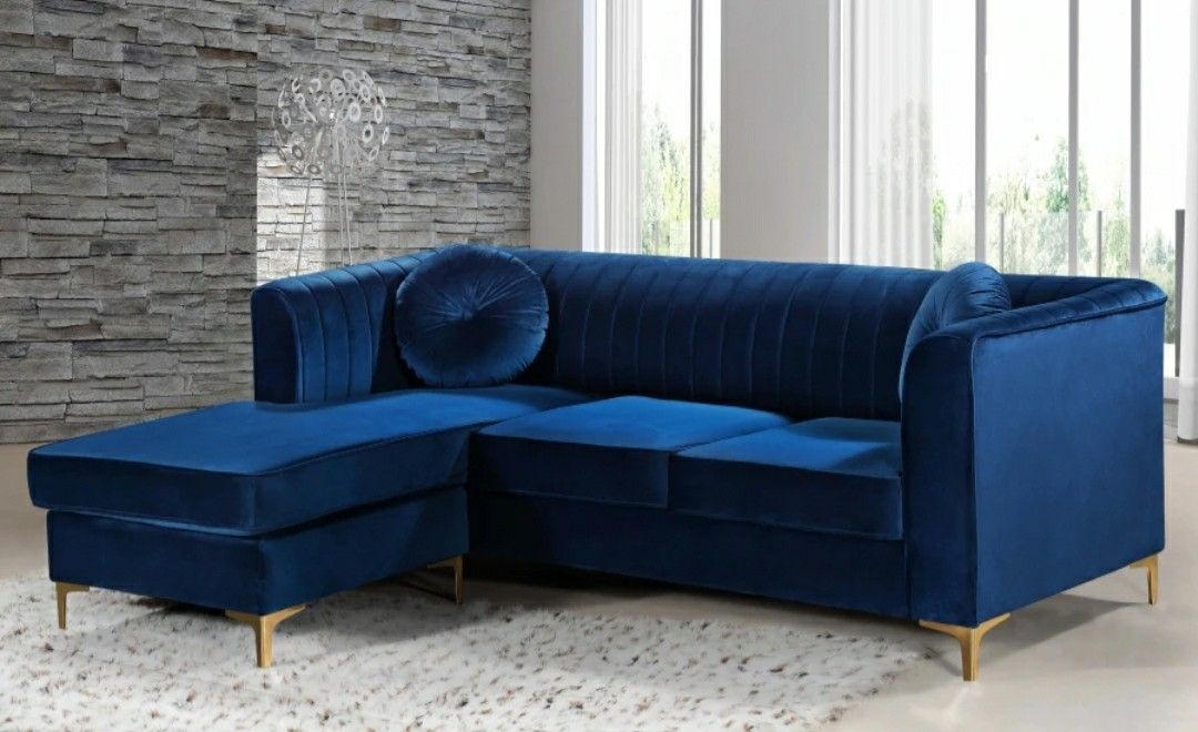 Eliana Navy Velvet 2pc. Reversible Sectional
