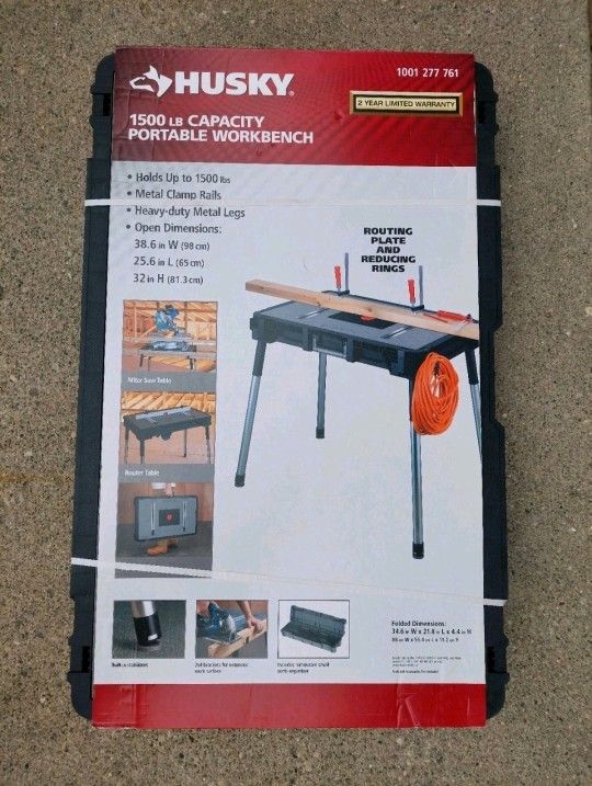 HUSKY 35 in. W x 22 in. D PORTABLE JOBSITE WORKBENCH with HEAVY DUTY METAL LEGS