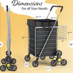 ✌️ Stairs Climbing Shopping Cart w/Waterproof Basket Liner & 360° Swivel Wheels, Foldable Collapsible & Lightweight, Perfect for Groceries