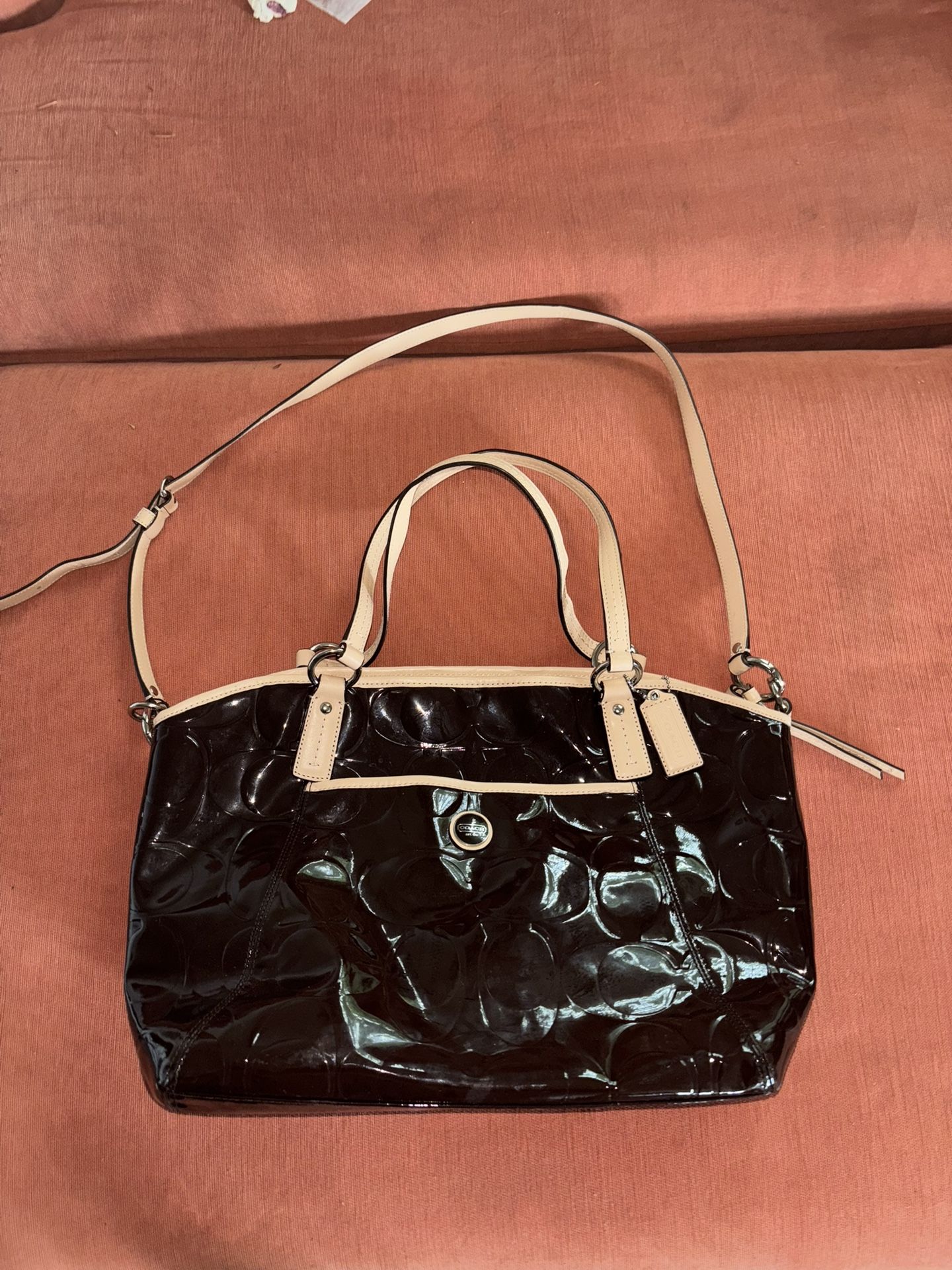 Coach Patent Leather Handbag With Cream Accent