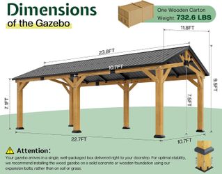 Brand new gazebo 11.8 ft wide by 23.8 ft long, with a peak height of 9.5 ft.