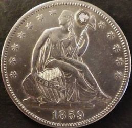 1859 U.S. SEATED LIBERTY SILVER HALF DOLLAR 50c COIN (AU-About Uncirculated), Low 747K Mintage!