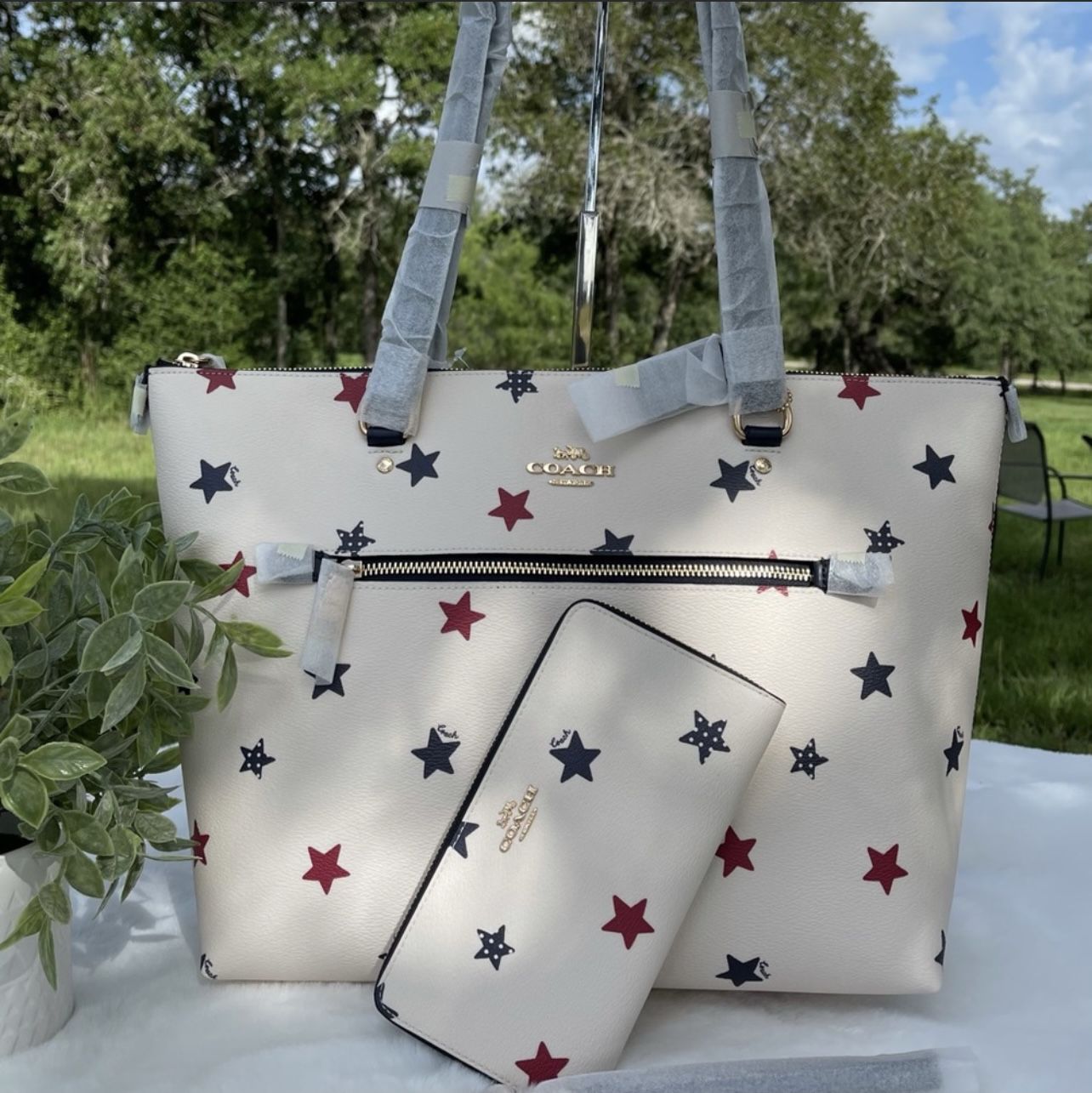 Coach American Star Print Tote and Wallet NWT Fourth Of July!!