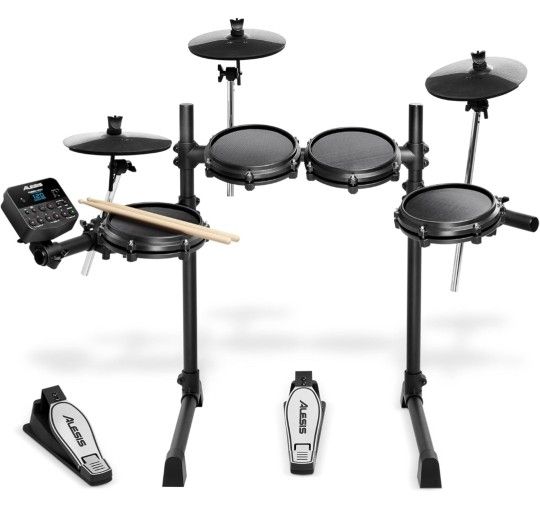 Alesis Turbo Mesh Electric Drum Set With 100+ Sounds, Quiet Mesh Drum Pads, Drum Sticks, Extra Bass Pedal