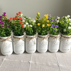 Chalk Painted & Distressed Mason Jar Vases 6 For $32