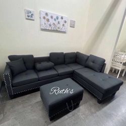 Brand New 3-Pc Sectional Sofa W/ Storage Ottoman 