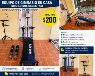 Gym completo en casa – Total Gym + pesas + accesorios