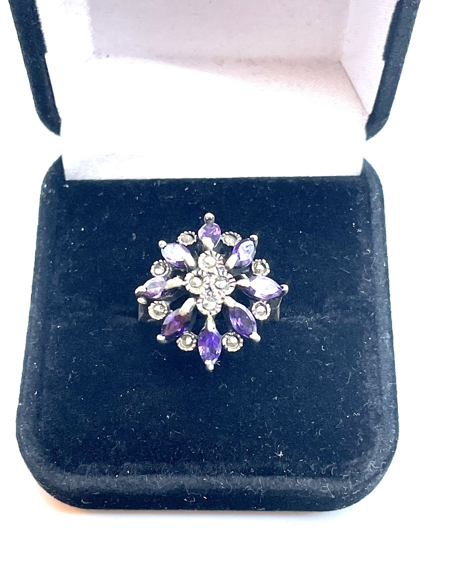 Sterling Amethyst And Marcasite Ring 7