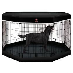PJYuCien 36” 8 Panel Metal Foldable Indoor/Outdoor Dog Playpen With Top Cover & Bottom Pad For Medium & Large Pets, Black