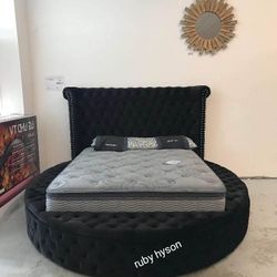 Brand New | Color Options Delilah Circle Queen / King Upholstered Bed| Color Options @ Fast Delivery 🚚