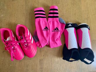 Girls Pink Soccer Gear Adidas Cleats Shin Guards and Socks Bundle