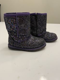 Kids Glitter Purple Mid-Calf Boots Size 9