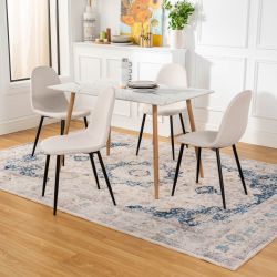 Homy Casa Rosa 5PC Dining Set 47” Rectangular White Marble Dining Table with 4 Charlton Beige Dining Chair
