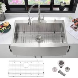 36” Farmhouse Drop-in Kitchen Sink Stainless Steel 16 Gauge