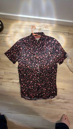 Dravus Men’s XL Short Sleeve Skater Style Shirt Black Pink Floral Cotton
