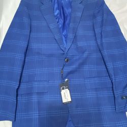 ZiGarie Uomo Mens Blazer Plaid Suit Jacket Blue