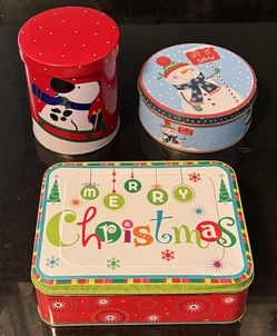 🚨Bargain: 🎄⛄️Collection of Christmas/Holiday Tin Containers with Lids (brand new)