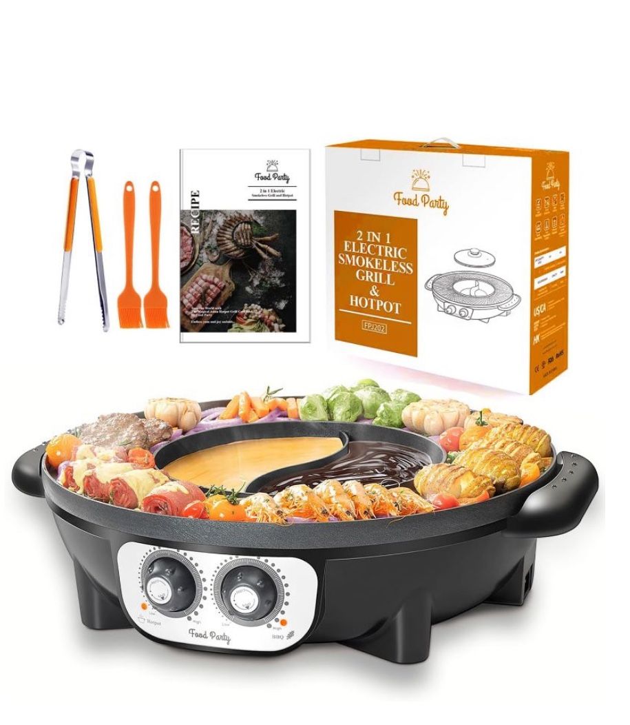 New Food Party Hot Pot Shabu Shabu With Korean BBQ Electric Smokeless Grill and Meat Slicer