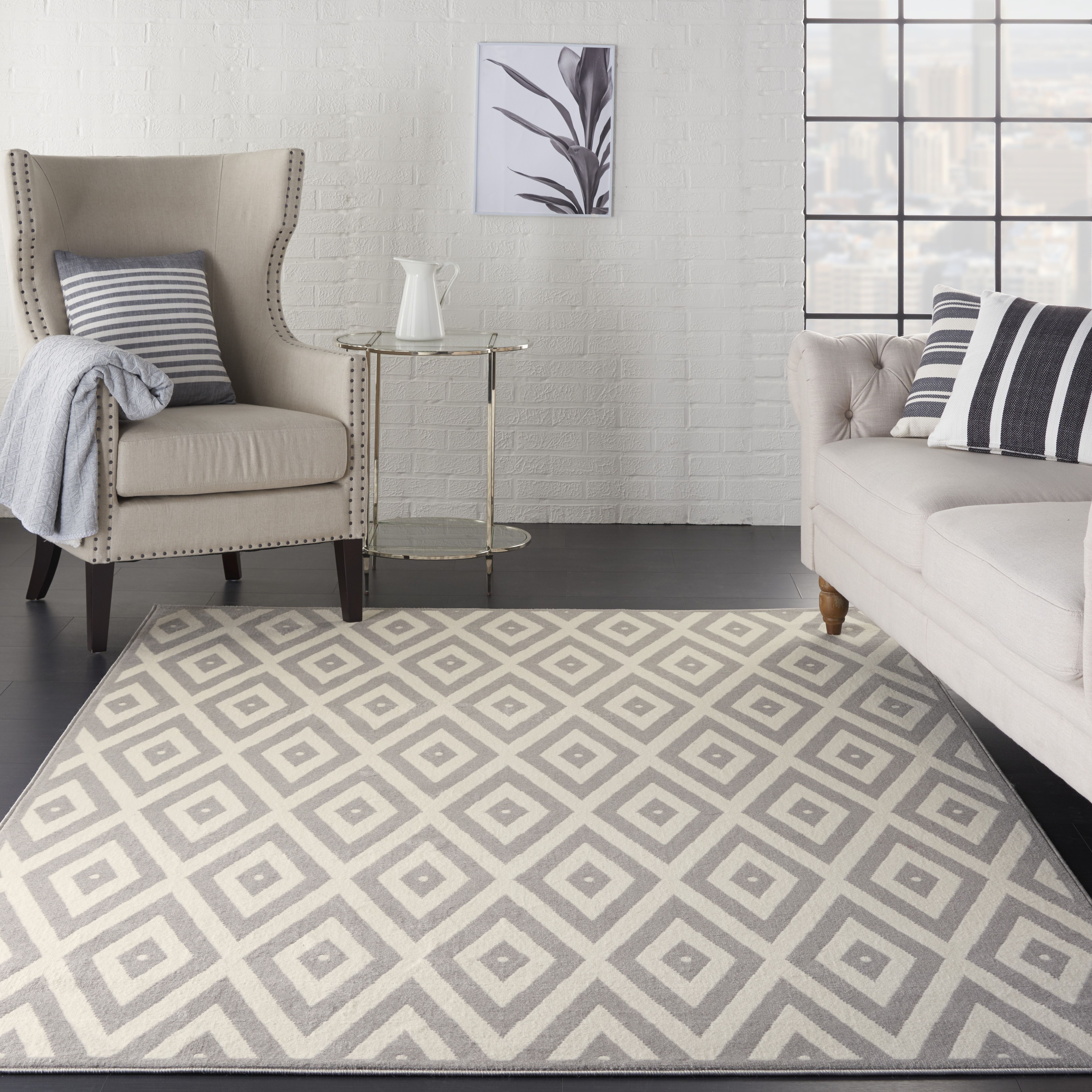 Nourison Grafix Rectangle 6'X9' White And Grey Area Rug 099446719553