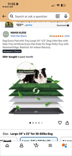 Dog Grass Pad with Tray Large 34’’×23’’, Dog Litter Box with Odor Free Artificial Grass Pee Pads for Dogs Potty Tray with Hemmed Edge, Realistic for I