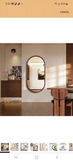 Niccy Oval Full Length Mirror, Wall-Mounted Wood Mirror, Walnut, 48"×24"
Wood Large Body Mirror for Living Room, Decorative Vanity Hanging Mirror for