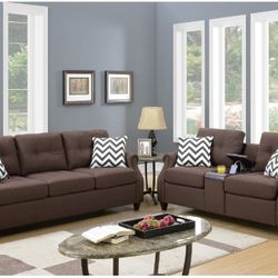 2 PC SOFA SET DARK COFFEE  UPHOLSTERY  POLYFIBER ( LINEN-LIKE FABRIC)NEW IN BOX 📦 