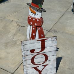 Wooden Snowman & JOY Sign Set