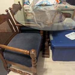 Solid Oak Wood Round Glass Dining Table And 4 Chair Set