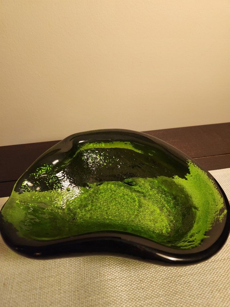 1950s Blenko Freeform Green Glass Ashtray