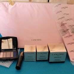 NEW LANCOME Pink Cosmetic Bag with Lancome Make-up Items & Luggage Tag
