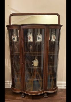 Antique Curved Glass China/Curio Cabinet