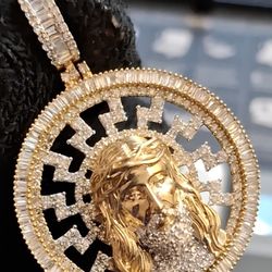 10K Real Gold 3 carat All Natural Baguette Diamond Jesus Pendant. 👉 $2,700 Or Best Offer • Will Trade For Real 10k or 14k gold Jewelry.