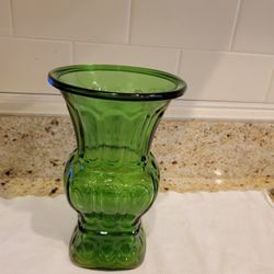 Pressed Emerald Green Glass Vase 7 3/4" Tall