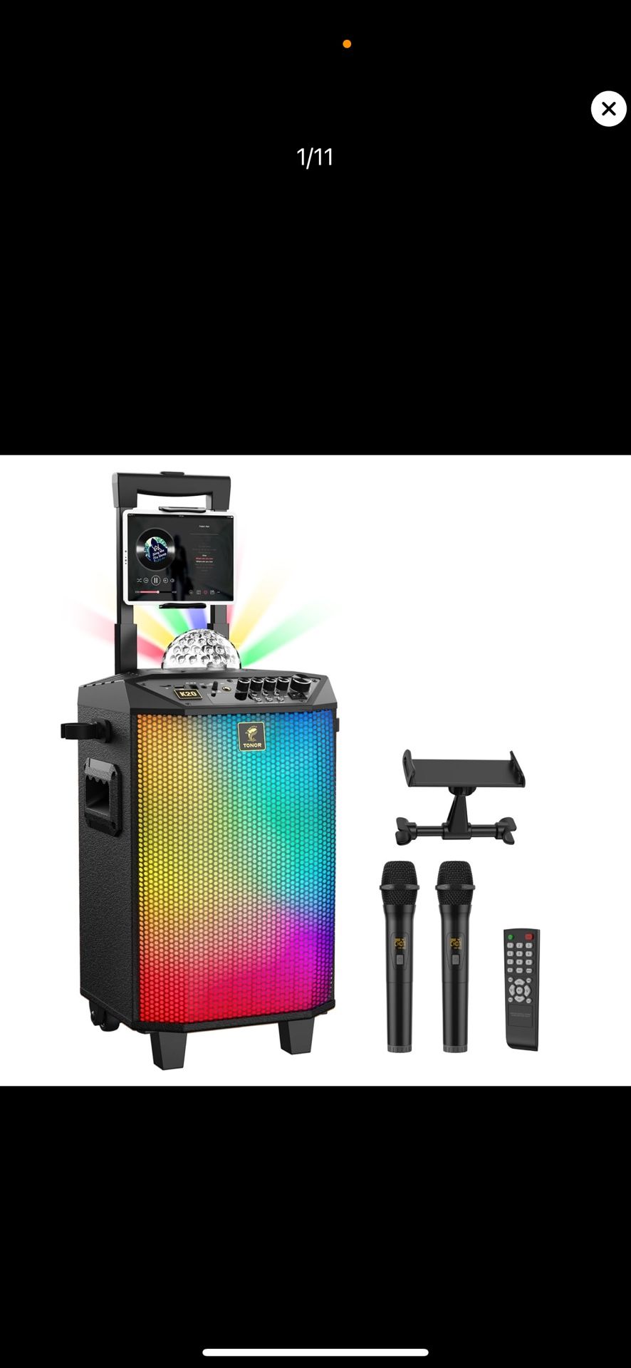 Wireless Karaoke Machine for Adults, TONOR PA System Portable Bluetooth Singing Speaker with Dual Wireless Microphones Microfono, Disco Ball for Home