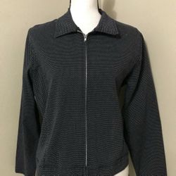 FRENCH DRESSING Canadian Made Black Zip Up Stretch Polka Dot Jacket Blazer Sz 8