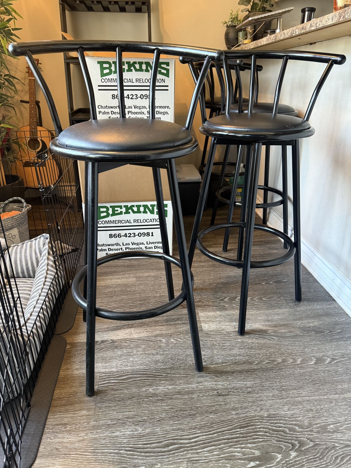 Set Of Four (4) Black Bar Stool Chairs 