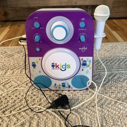 The Singing Machine Kids Mood LED Glowing Bluetooth Sing-Along Speaker with Wired Youth Microphone Doubles as a Night Light, Purple/Blue