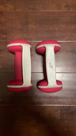 Reddish pink 5 pound dumbells