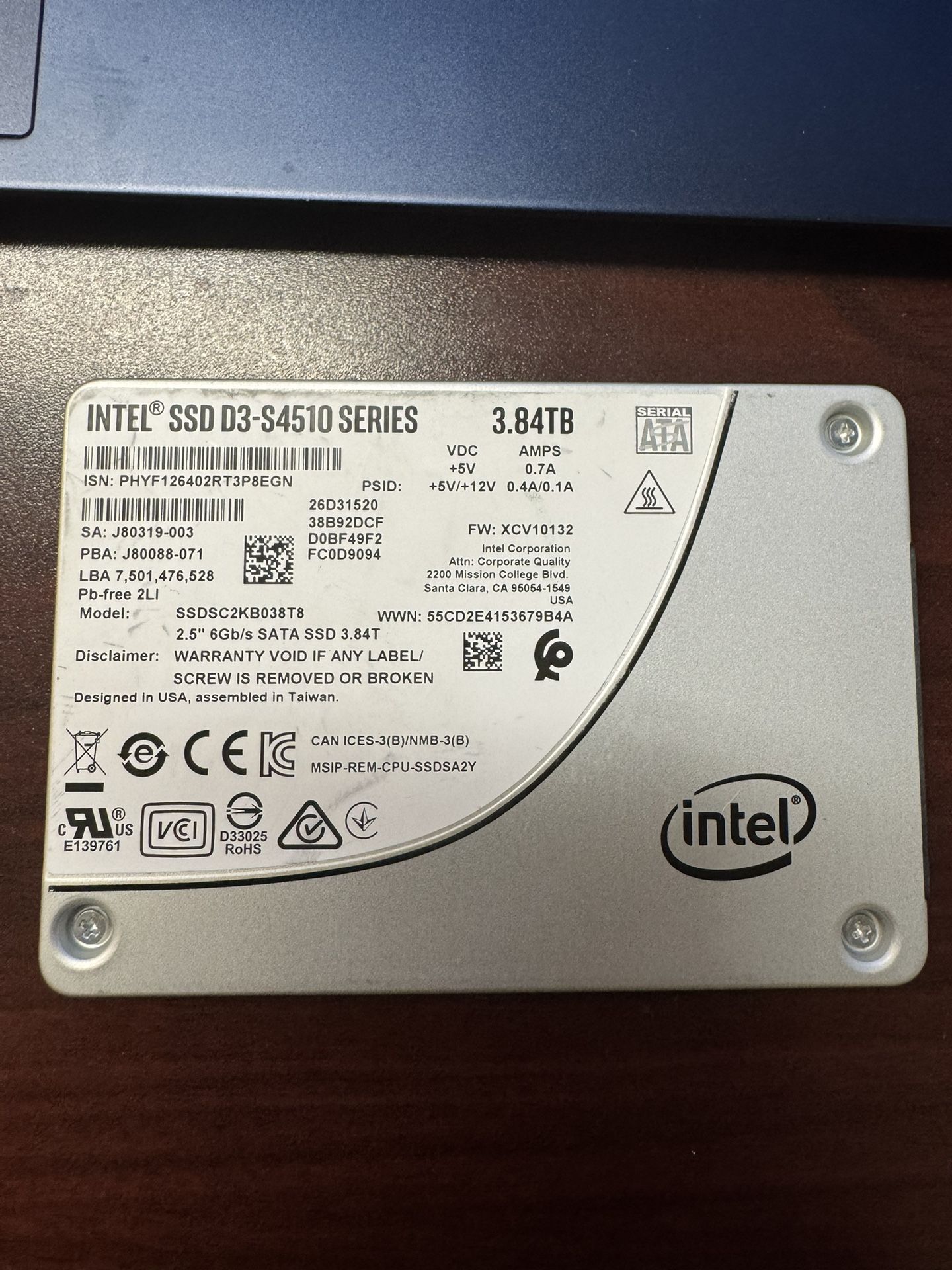 Intel SSD D3-S4510 Series 3.84 TB (Used And Tested)